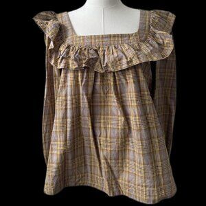 Alexa Chung Brown and Yellow Plaid Top